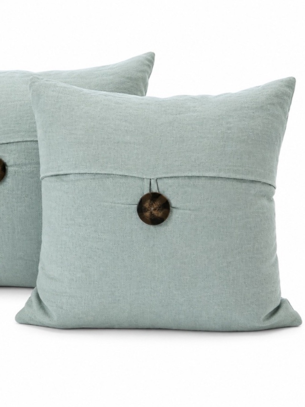 Pottery Barn Pale Aqua Cyan Linen Accent Pillow Cover with Wood Button
